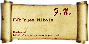 Fényes Nikola névjegykártya